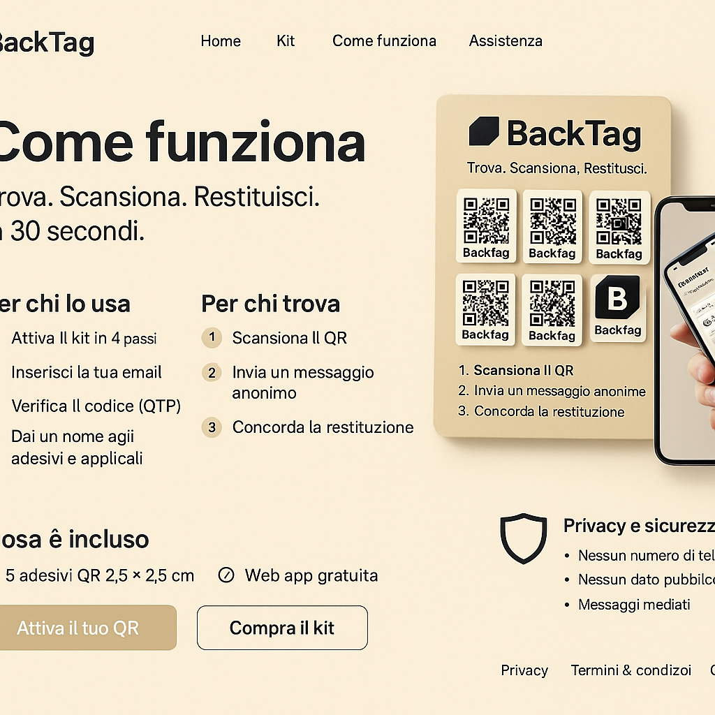 BackTag — Come funziona, schermate e kit