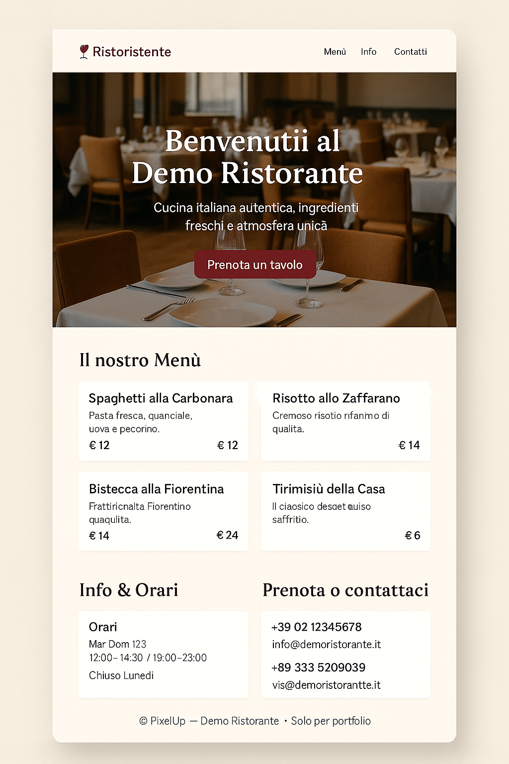 Dashboard ristorante